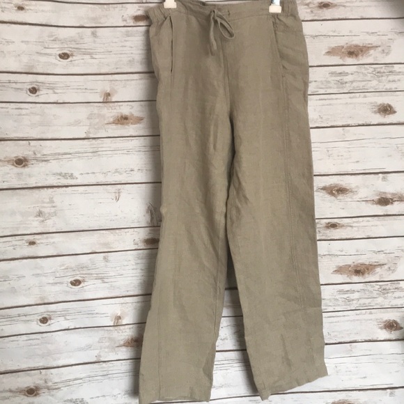 Orvis • Linen shoreline drawstring tan khaki wide leg pants $98 - Picture 2 of 7